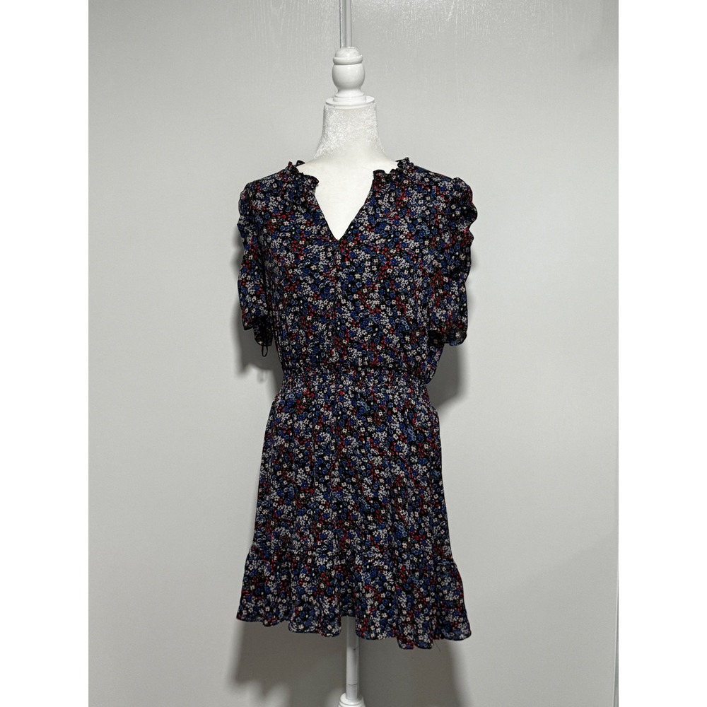 MSK Petite Floral V-Neck Smocked Waist Mini Dress Blue Red Black PL
